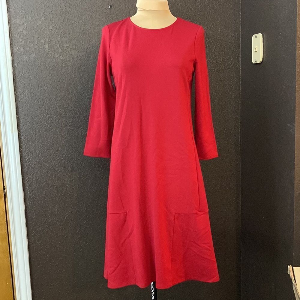 J. jill‎ deep wine red scoop neck ponte knit long sleeve sheath dress
